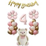 Retro Fiyonklu Ayıcık Temalı Yaş Balon Set - Pembe - 4