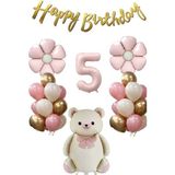 Retro Fiyonklu Ayıcık Temalı Yaş Balon Set - Pembe - 5