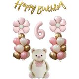 Retro Fiyonklu Ayıcık Temalı Yaş Balon Set - Pembe - 6