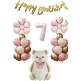 Retro Fiyonklu Ayıcık Temalı Yaş Balon Set - Pembe - 7