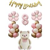 Retro Fiyonklu Ayıcık Temalı Yaş Balon Set - Pembe - 8
