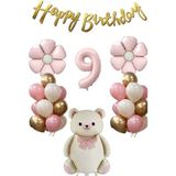 Retro Fiyonklu Ayıcık Temalı Yaş Balon Set - Pembe - 9