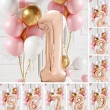 Retro Gold Pembe Beyaz Balon Seti Rose Gold Rakamlı Doğum Günü Balonu Şık Parti Süsleme