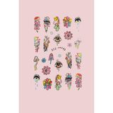 Retro Hippie Desenli Tırnak Stickerı Nail Art Süsü - Pembe