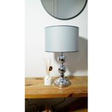 retro home design Açık Mavi Kumaş Şapkalı Krom Ayaklı Dejavu Modern Abajur Masa Lambası Dekoratif Salon Yatak Odası