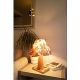 retro home design Ahşap Ayaklı Kahverengi Çiçek Detaylı Silindir Masa Lambası Dekoratif Abajur Salon Yatak Odası