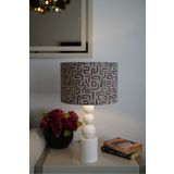 retro home design Özel Krem Ayaklı Kadife Kumaş Silindir Labirent Desenli Dekoratif Abajur Yatak Odası Salon