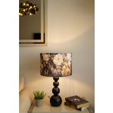 retro home design Siyah Ayaklı Silindir Mor Çiçek Kadife Kumaşlı Masa Lambası Abajur Salon Yatak Odası