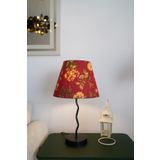 retro home design Siyah Zikzak Model Kırmızı Çiçek Baskılı Kumaş Şapkalı Dekoratif Abajur Salon Yatak Odası