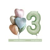 Retro Kalp Folyo Balon Buketi Seti 3 Yaş Su Yeşili Rakam Folyo Balon Doğum Günü Balon Seti, 8956533200022