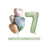Retro Kalp Folyo Balon Buketi Seti 7 Yaş Su Yeşili Rakam Folyo Balon Doğum Günü Balon Seti