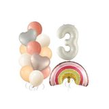 Retro Kalp Krem Rakam Gökkuşaği Yaş Balon Set, 3