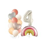 Retro Kalp Krem Rakam Gökkuşaği Yaş Balon Set, 4
