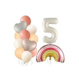 Retro Kalp Krem Rakam Gökkuşaği Yaş Balon Set, 5