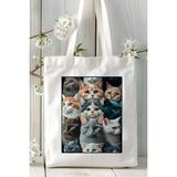 Retro Kedi Baskılı Bez Çanta Omuz Çantası Kişiye Özel Model 45