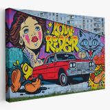 Retro Kırmızı Araba Grafiti Dekoratif Kanvas Tablo, Duvar Dekoru 5027