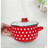 Retro Kırmızı Puantiyeli 20 Cm 3 Litre Emaye Süt Yoğurt Tencere