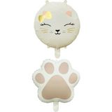 Retro Krem Renkli Kedi ve Pati Folyo Balon Set