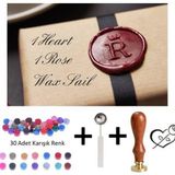 Retro Mektup Muhuru Damga 1 Kalp 1 Gul + 30 Adet Muhur Mumu + Eritme Kasigi