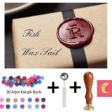 Retro Mektup Mühürü Damga Balık + 30 Adet Mühür Mumu + Eritme Kaşığı
