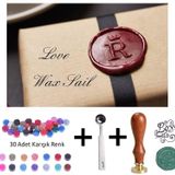 Retro Mektup Mühürü Damga Love + 30 Adet Mühür Mumu + Eritme Kaşığı