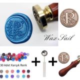 Retro Mektup Mühürü Damga P Harfi + 30 Adet Mühür Mumu + Eritme Kaşığı