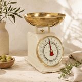 Retro Mutfak Terazisi - 2 KG Kapasiteli Mekanik Hassas Tartı - Metal Kasa Krem Gold Kase