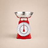 Retro Mutfak Terazisi 2 Kg Mekanik Hassas Tartı, Metal Kasa ve Metal Kase, Beyaz Siyah Kırmızı Renk Seçenekleri (Kırmızı)
