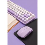 Retro Pastel Renkli Kablosuz Klavye ve Mouse Seti - Türkçe Q Klavye - Mor