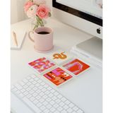 Retro Pembe Desenli Doğal Taş Bardak Altlığı, Ofis Masa Dekoru, 4 Adet - 10 x 10 cm