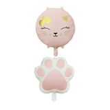 Retro Pembe Renkli Kedi ve Pati Folyo Balon Set