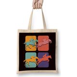 Retro Pop Art Equestrian Sport Horse Riding Vintage Dressage Bez Çanta Uzun Saplı - Açık Bej - 40 X 40