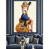 Retro Poster Rock'N Roll Kadın Dekoratif Kanvas - Mdf Ahşap Tablo
