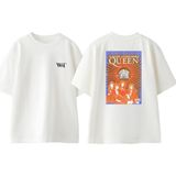 Retro Queen Poster Tasarım Sırt Baskılı Pamuk Beyaz Oversize T-Shirt