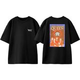 Retro Queen Poster Tasarım Sırt Baskılı Pamuk Siyah Oversize T-Shirt