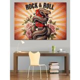 Retro Rock & Roll Pembe Gül Ve Kobra Yılanı Görselli Afiş Dekoratif Kanvas - Mdf Ahşap Tablo