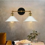 Retro Rustik Ikili Beyaz Başlıklı Metal Aplik Duvarl Lambası MYL002157