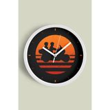 Retro Silüet Motorcu Çift Tasarımlı Modern Duvar Saati - 30cm - Önü Camlı Beyaz Kasa, JH0788S30BKP