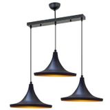 Retro Siyah Içi Sarı Metal Sarkıt Avize 3lü Sıralı Masa Üstü 60 Cm