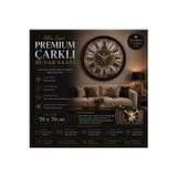 Retro Siyah Premium 70 x 70 cm Çarklı Duvar Saati