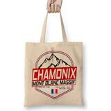 Retro Ski Chamonix Mont Blanc France Skiing And Mountain Biking Paradise Bez Çanta Uzun Saplı - Açık Bej - 40 X 40