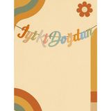Retro Temalı Iyi Ki Doğdun Yazı Banner Doğum Günü Parti Süsü - 1 Adet - Bej