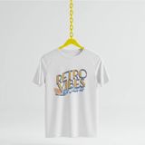 Retro Vibes Baskılı Oversıze Retro Vintage Bisiklet Yaka Pamuklu Kadın ve Erkek Tshırt - Beyaz