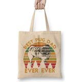 Retro Vintage Best Pug Dad Ever Köpek Bez Çanta Uzun Saplı - Açık Bej - 40 X 40
