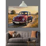 Retro Volkswagen Kaplumbağa Araba Dekoratif Kanvas - Mdf Ahşap Tablo