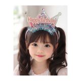 Retro Women Kız Çocuk Pembe Parlak Işıltılı Pullu Happy Bırtday Kutlama Doğum Günü Tacı Taç