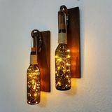 Retro Yeşil Şişeli Led Işıklı, Duvar Aplik, 2 li Set (Ceviz)
