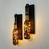Retro Yeşil Şişeli Led Işıklı, Duvar Aplik, 2 li Set (Siyah)