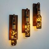 Retro Yeşil Şişeli Led Işıklı, Duvar Aplik, 3 lü Set (Ceviz)