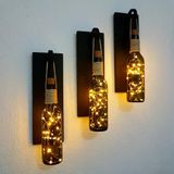 Retro Yeşil Şişeli Led Işıklı, Duvar Aplik, 3 lü Set (Siyah)